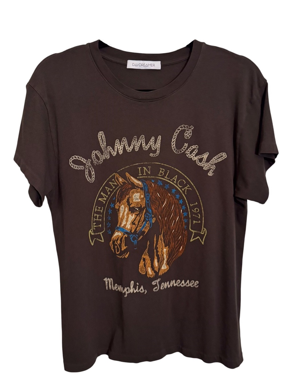 Daydreamer Small Brown Johnny Cash Graphic Tee T-Shirt Double Sided Cotton